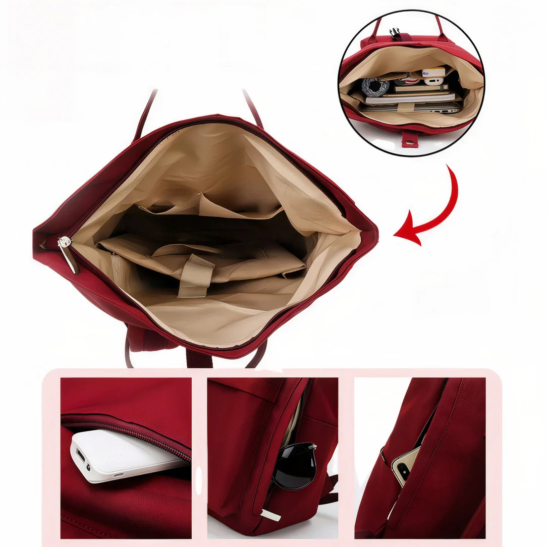 Sac à dos Fémina Escape marron avec intérieur beige et compartiments multiples