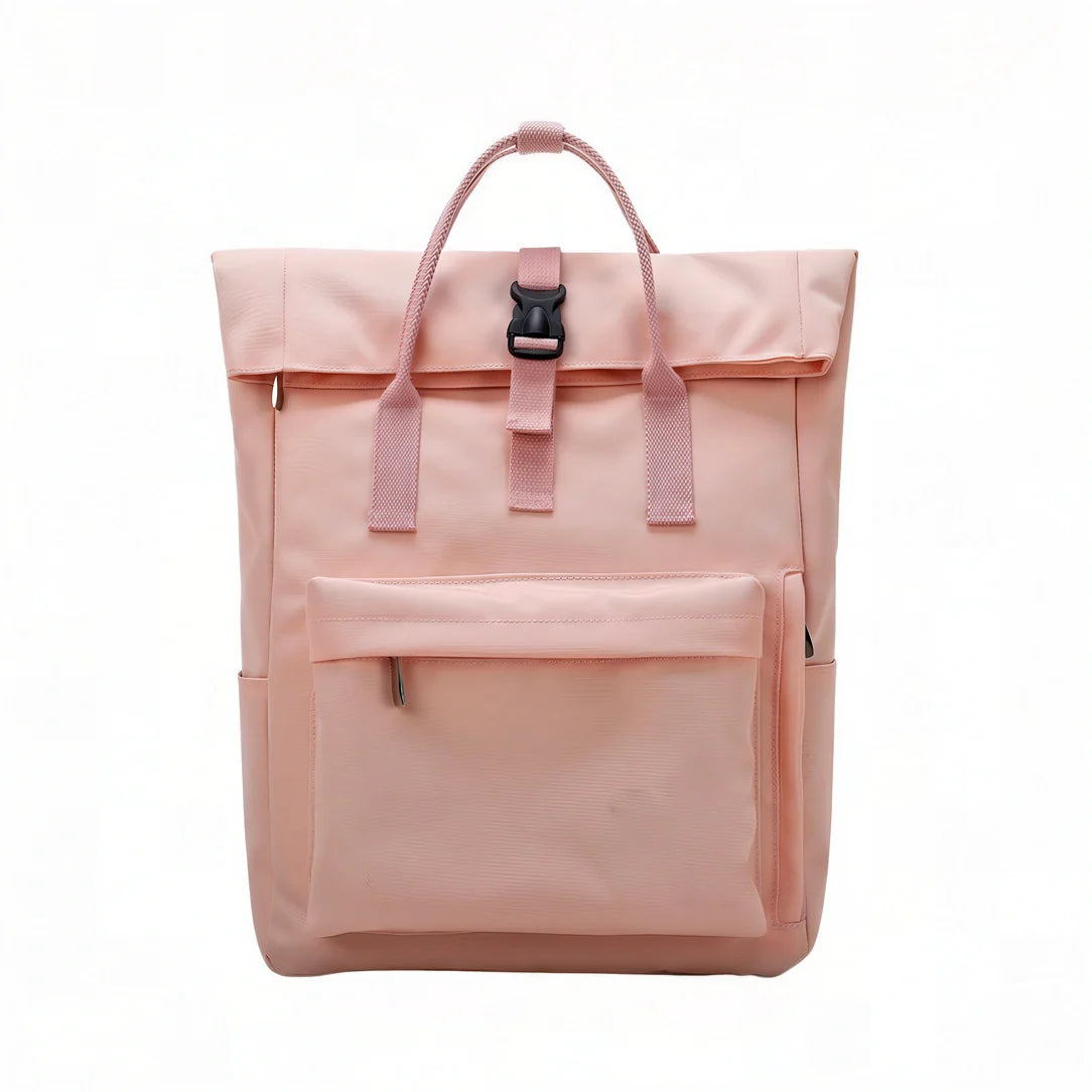 Sac à dos Fémina Escape rose poudré à fermeture roll-top et poche extérieure