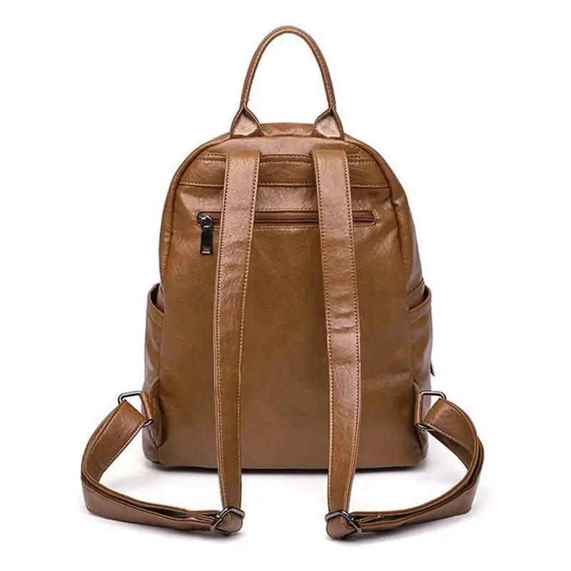 Sac à dos femme de ville en cuir marron avec bandoulières réglables et poignée supérieure