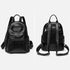Deux vues d’un sac à dos femme de ville en cuir synthétique noir avec poches zippées