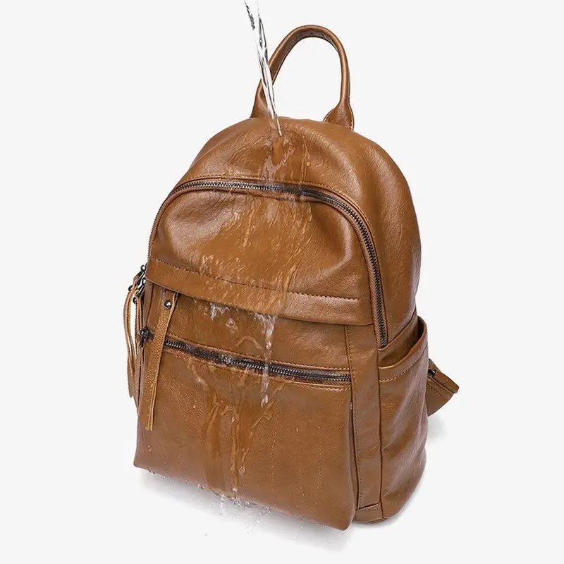 Sac à dos femme de ville en cuir marron résistant à l’eau pour un style élégant