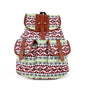Sac à dos femme en toile imprimée avec motif blanc, marron et vert, straps en cuir faux