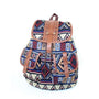 Sac à dos femme en toile imprimée avec motifs bohèmes et accents en faux cuir marron