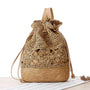 Sac à dos femme paille avec sac en paille tressée à cordon et motif floral en crochet