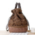 Sac à dos femme paille en paille tissée marron avec bandoulières en cuir