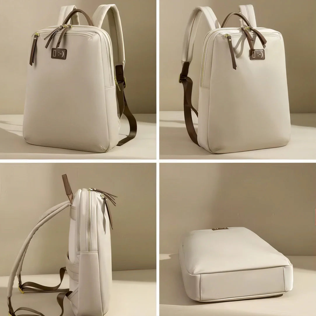 Sac à dos femme en cuir blanc avec accents marron et franges Transit 14 pouces