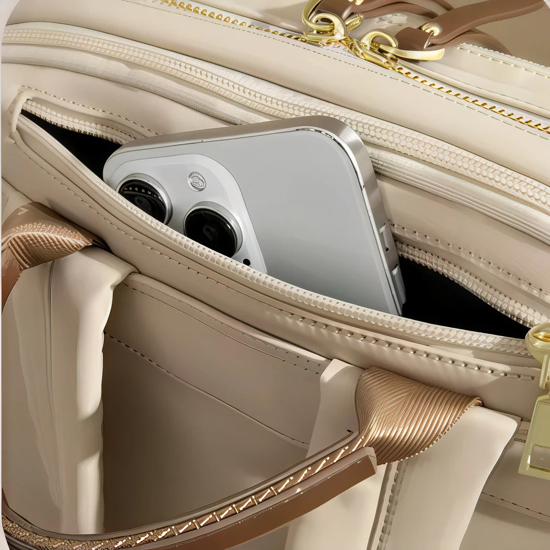 Sac à dos femme Transit en cuir crème 14 pouces avec ferm. dorée