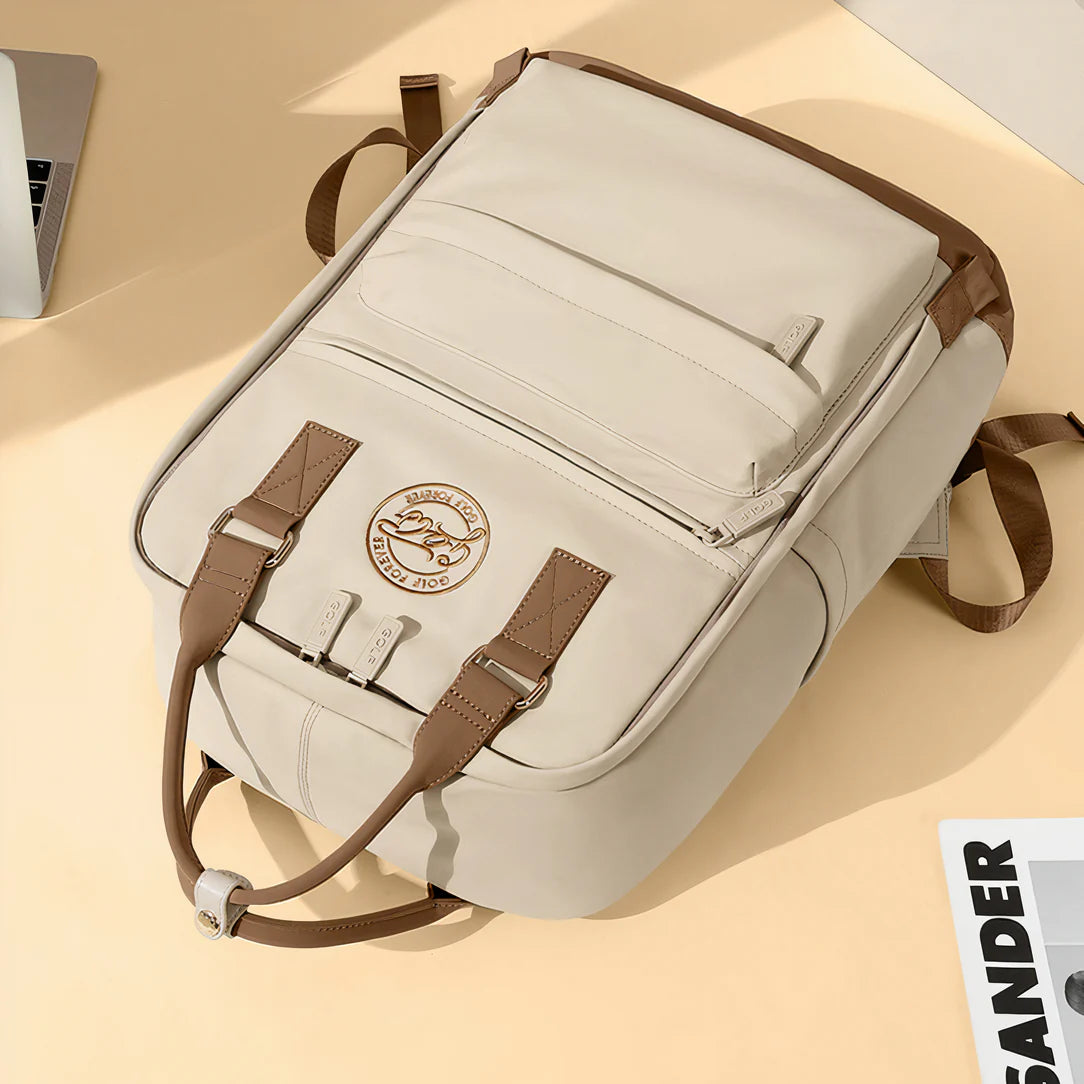 Sac à dos Golf Boréal beige avec accents marron et bretelles ajustables