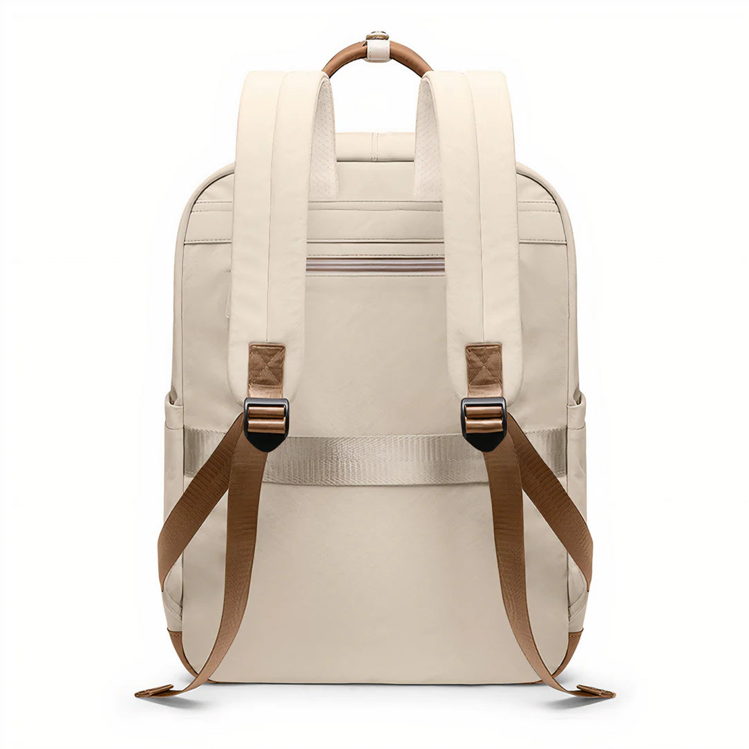 Sac à dos Golf Boréal crème avec accents en cuir marron et boucles en métal