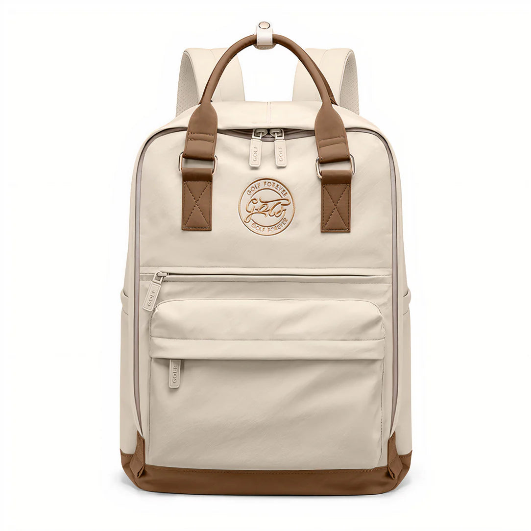 Sac à dos Golf Boréal crème avec accents marron et bretelles en cuir