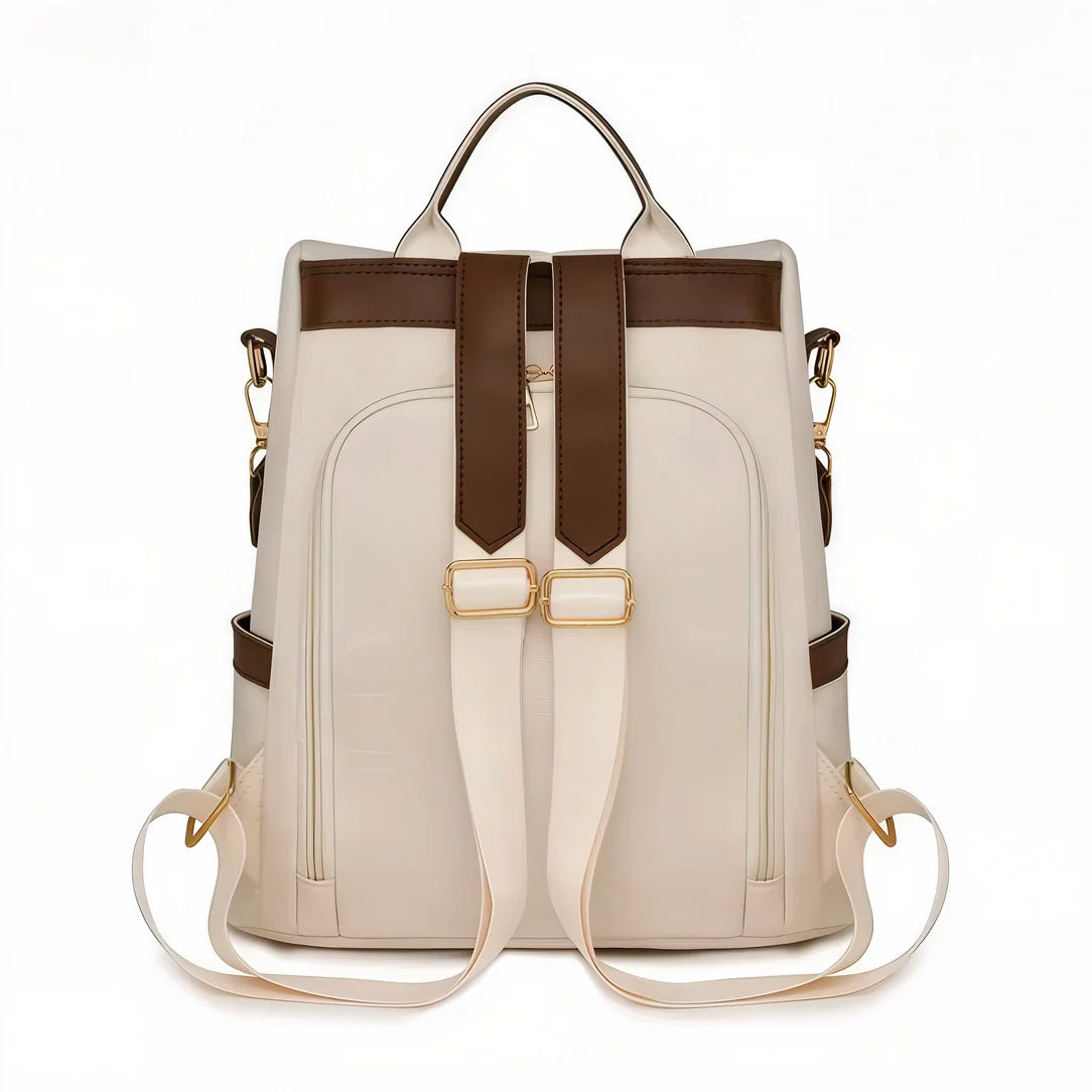 Sac à dos Graine d’Or crème avec accents marron et fermetures dorées