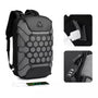 Sac à dos grande ouverture noir et gris avec motif hexagonal, port USB et serrure intégrée