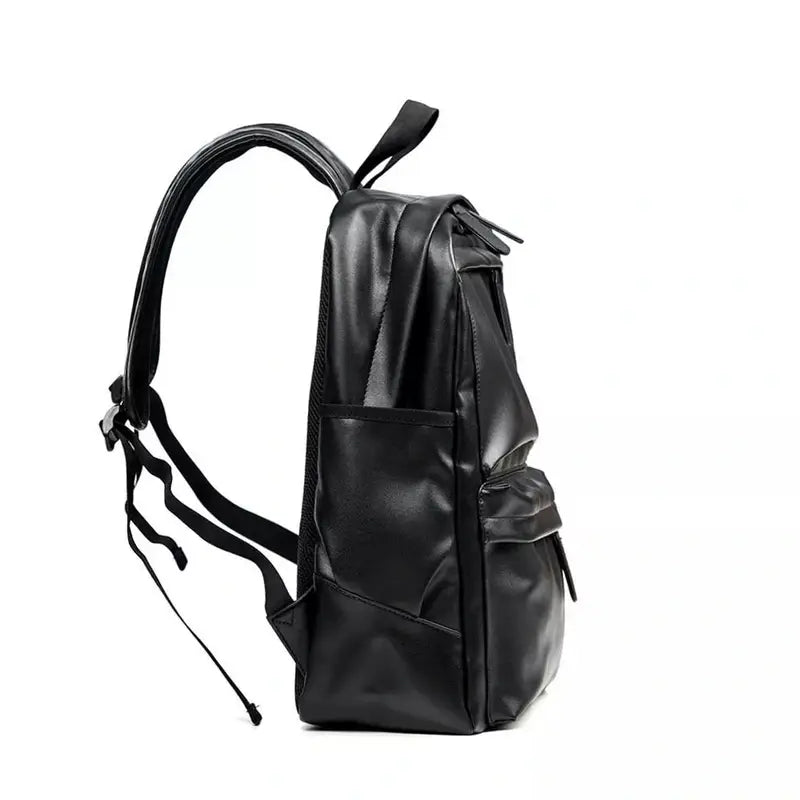 Sac à dos homme cuir noir en faux cuir avec poignée, bretelles ajustables et poches extérieures