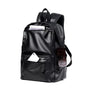 Sac à dos homme cuir noir en faux cuir avec plusieurs poches et bretelles ajustables