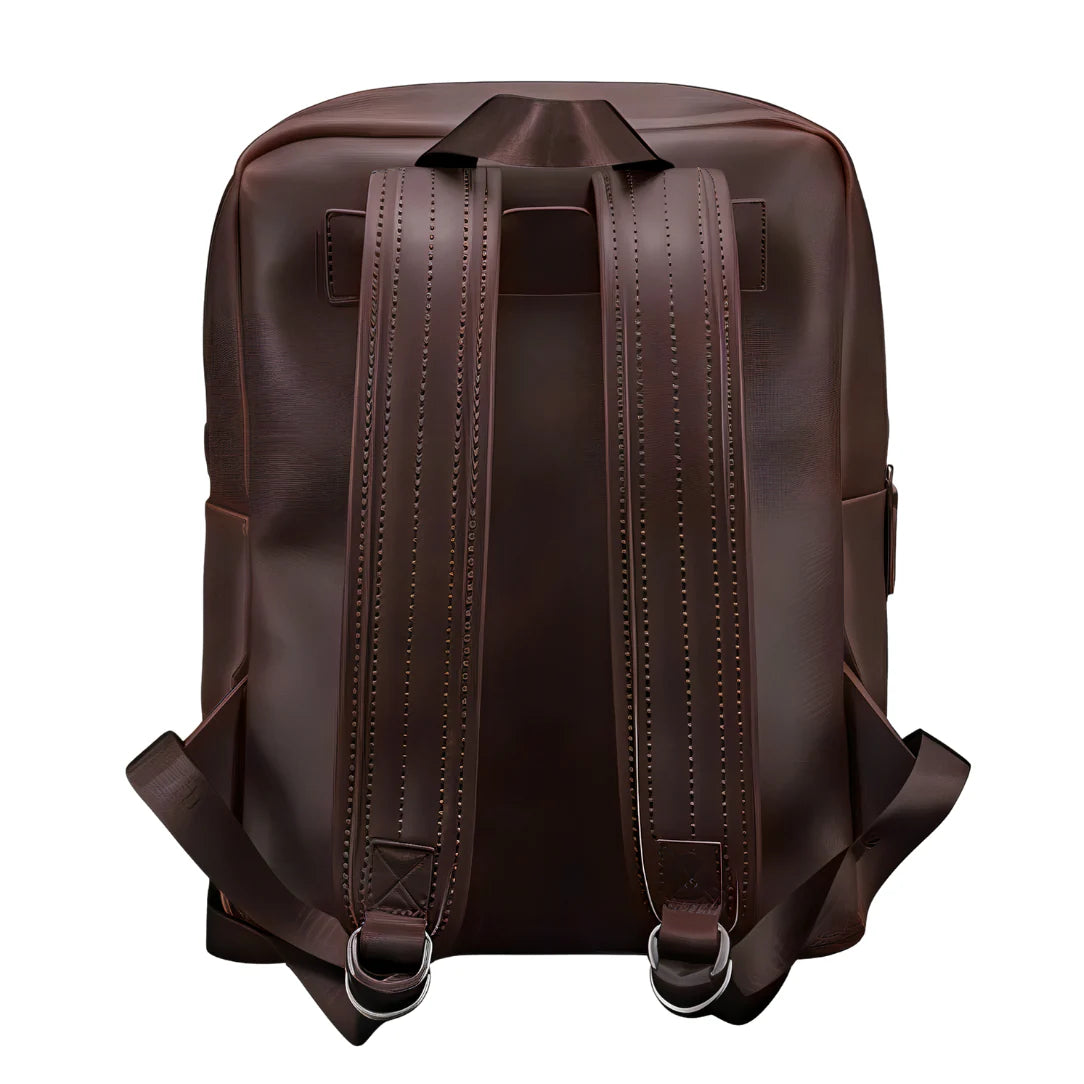Sac à dos en cuir marron vintage pour homme avec sangles cousues et boucles métalliques