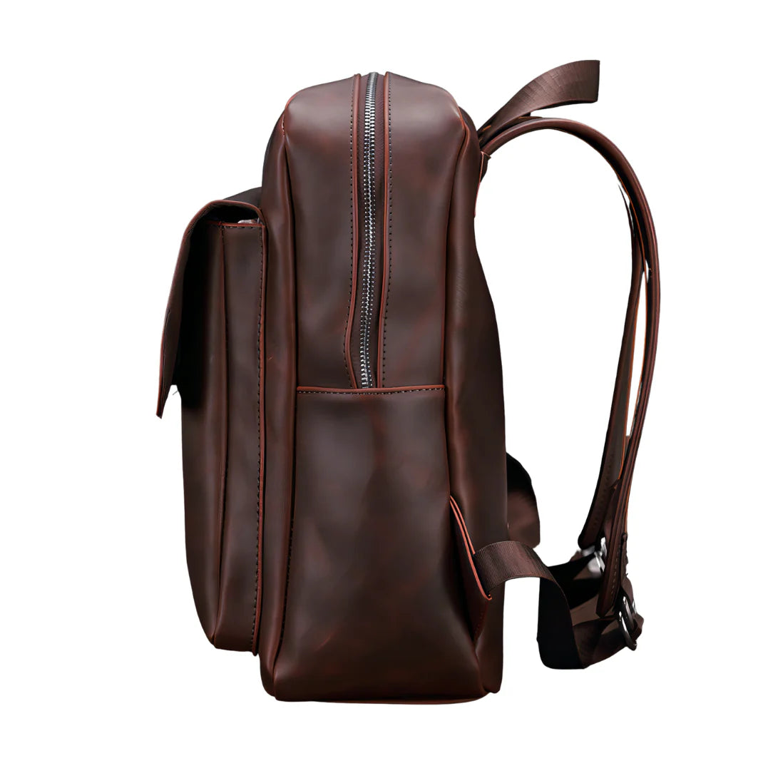 Sac à dos homme en cuir vintage marron avec zip et sangles assorties