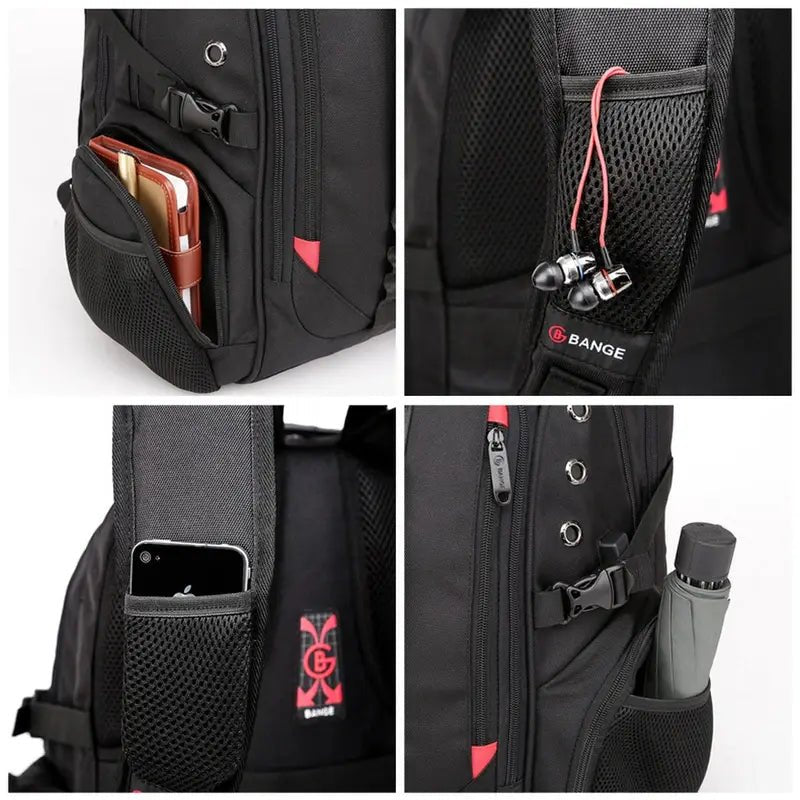 Sac à dos homme de ville noir à plusieurs compartiments avec accents rouges