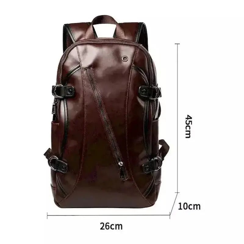 Sac à dos homme en cuir en cuir marron foncé avec plusieurs poches et bretelles ajustables