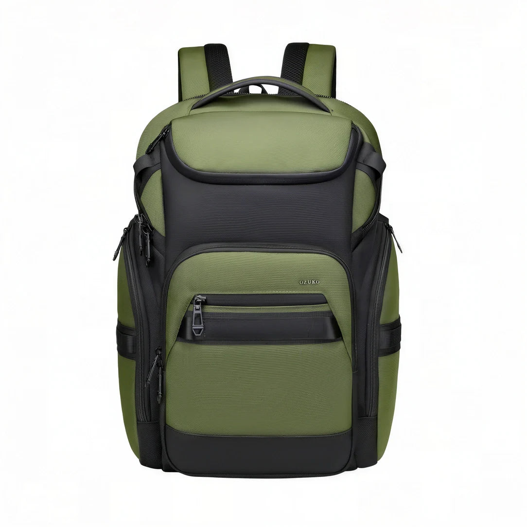Sac à dos homme Ozuko Gen II vert olive et noir multi-poches durable