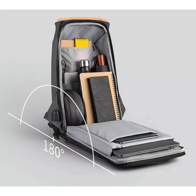 Sac à dos homme ordinateur 15 pouces noir avec plusieurs compartiments et ouverture à 180°