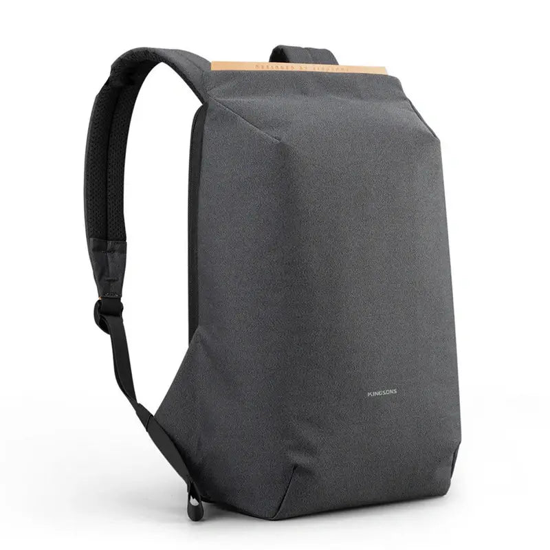 Sac à dos homme ordinateur 15 pouces minimaliste gris foncé avec accent en bois
