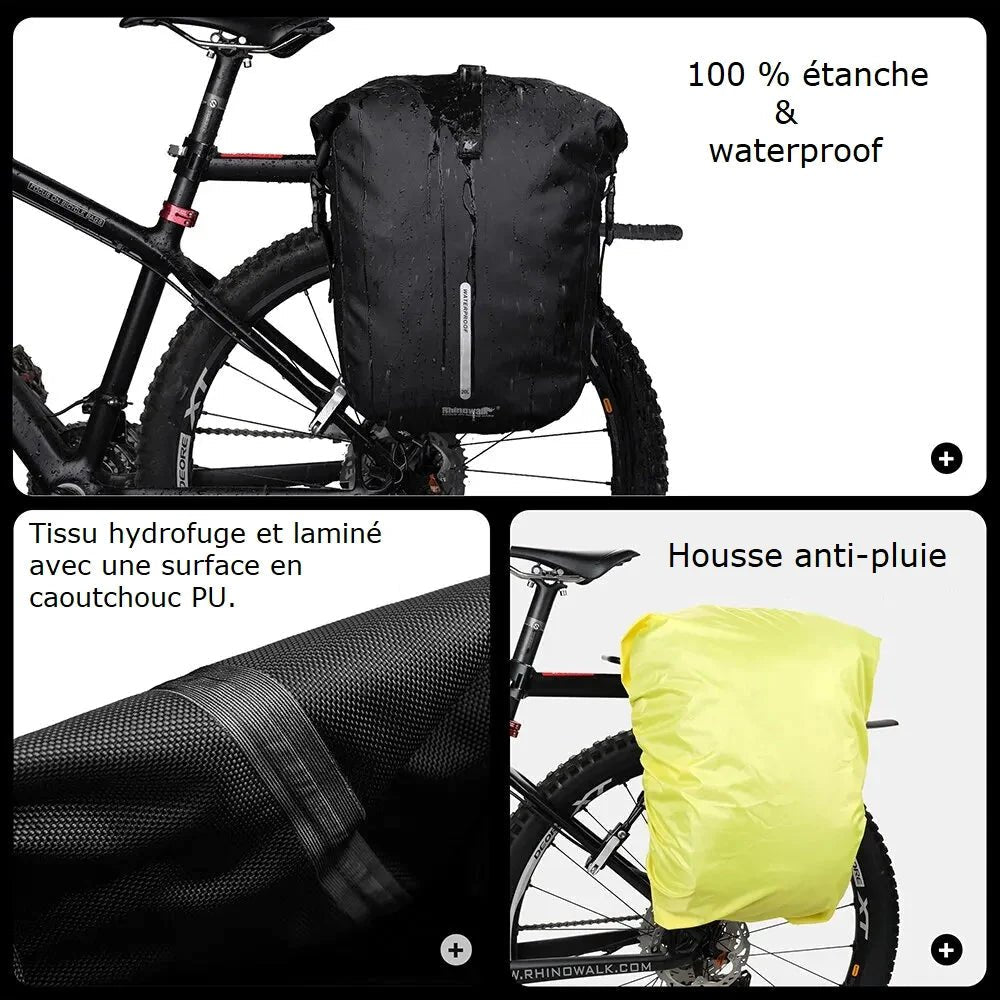 Sac à dos imperméable vélo avec bandes réfléchissantes et housse de pluie