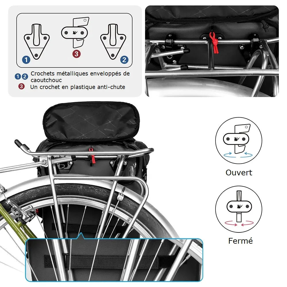 Sac à dos imperméable vélo avec sacoche de vélo à fixation rapide