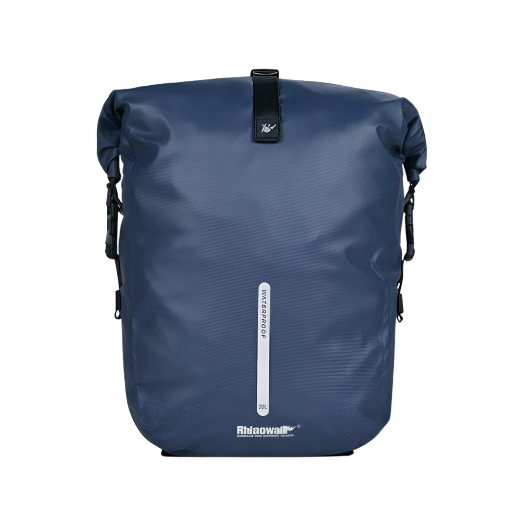 Sac à dos imperméable vélo Rhiaowall bleu marine profond, étanche avec fermeture roll-top et sangles noires