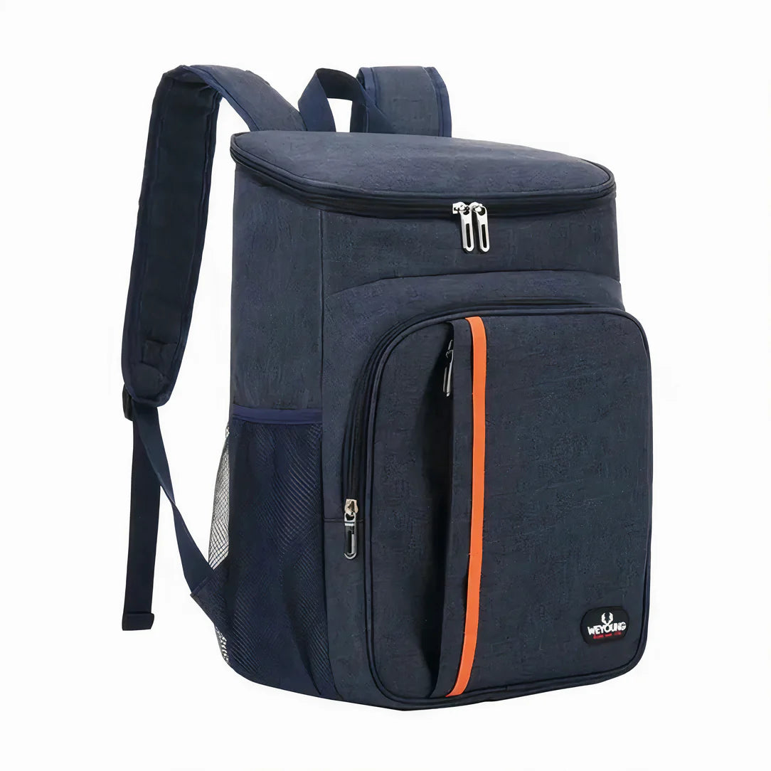 Sac à dos isotherme 20 litres en bleu marine avec accents orange pour le transport