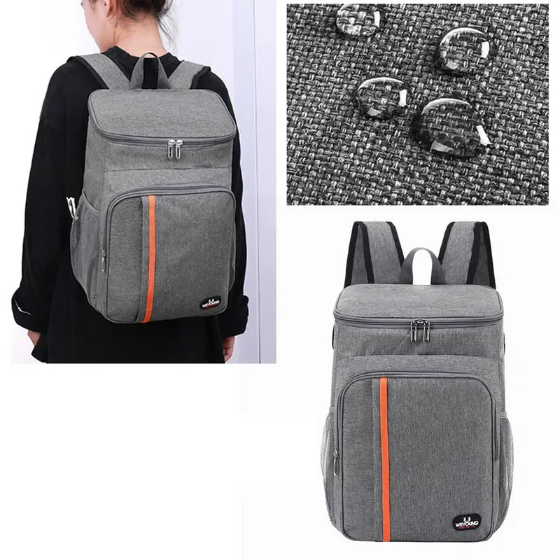 Sac à dos isotherme 20 litres gris avec une bande orange pour garder vos boissons froides