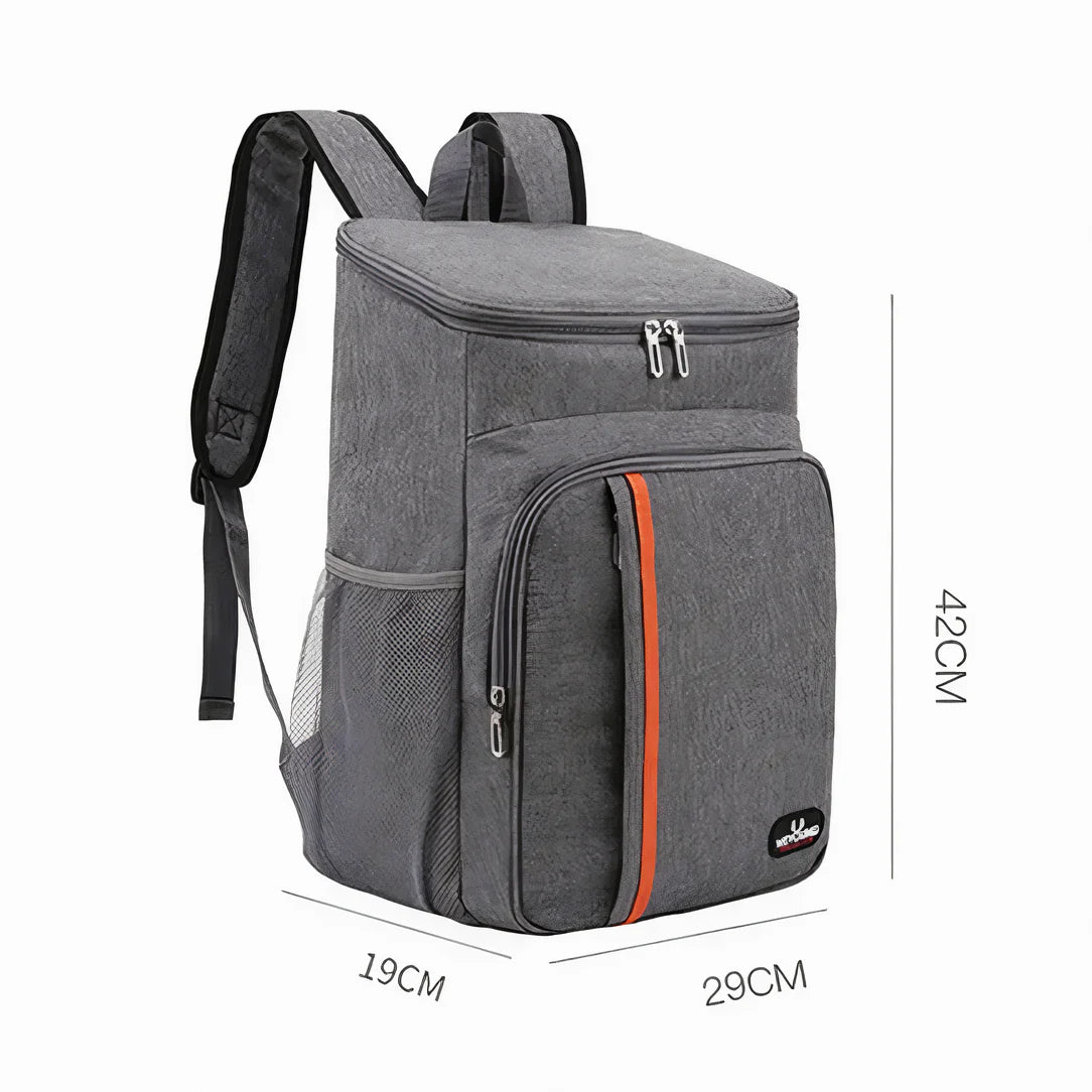 Sac à dos isotherme 20 litres gris avec bande orange et poche en mesh