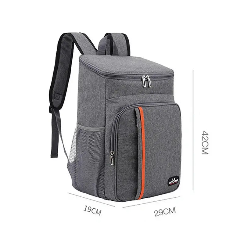 Sac à dos isotherme 20 litres gris avec bande orange et plusieurs compartiments