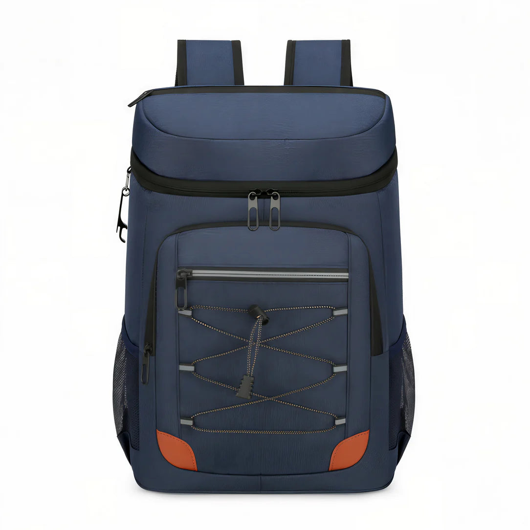 Sac à dos isotherme de randonnée de 25L avec cooler bleu marine, cordons et accents orange