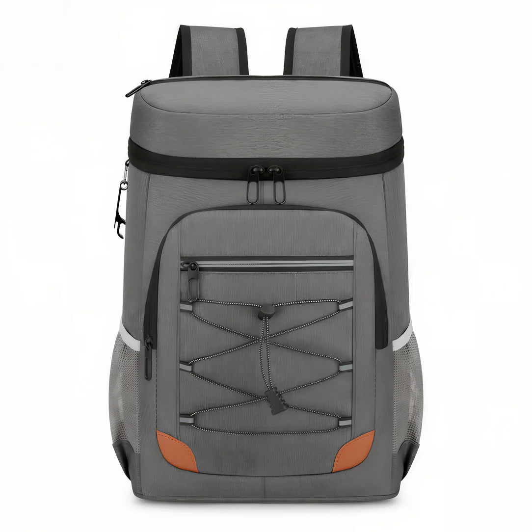Sac à dos isotherme de randonnée 25L gris avec compartiment zippé et laccage en bungee