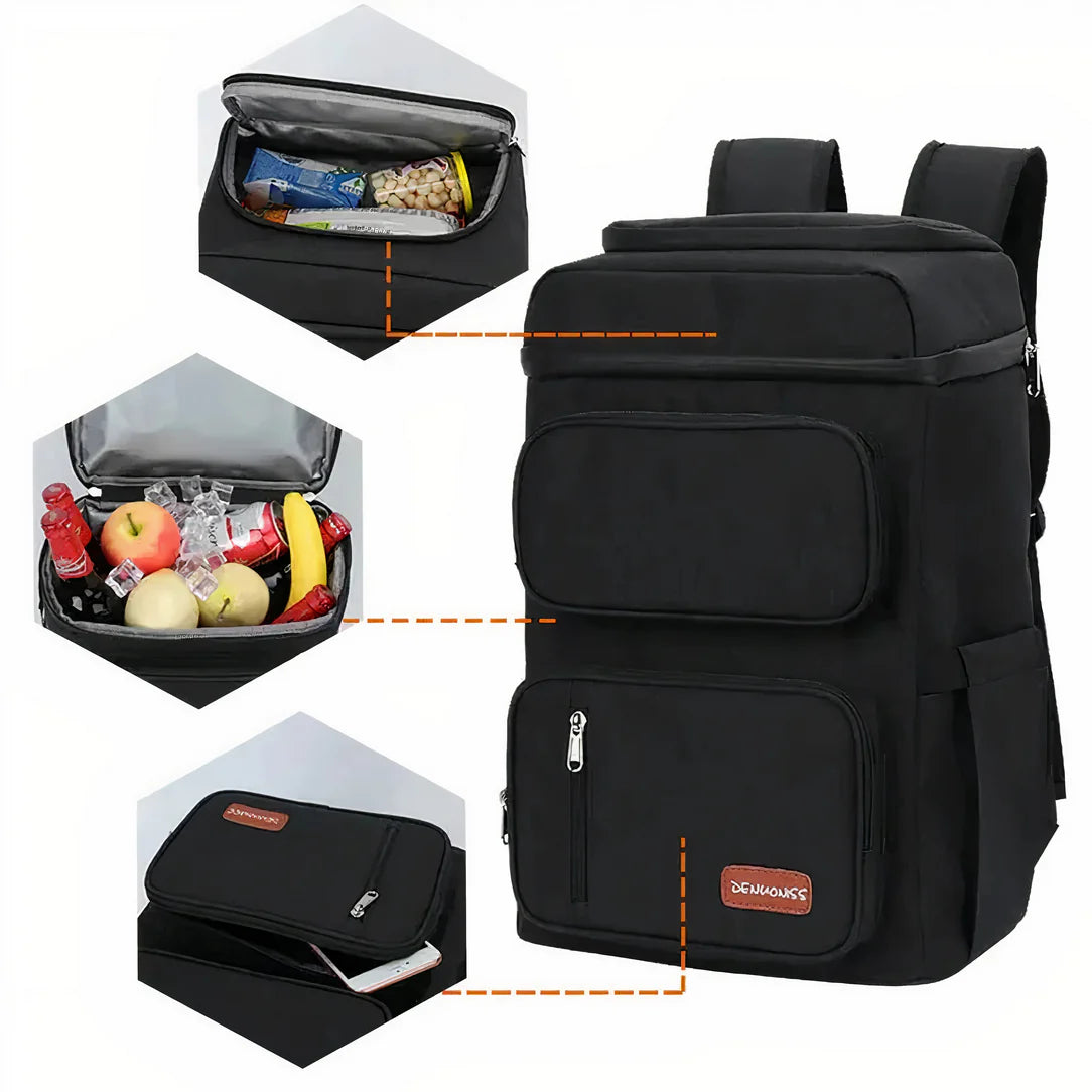 Sac à dos isotherme de travail 25L avec cooler noir et multiples compartiments