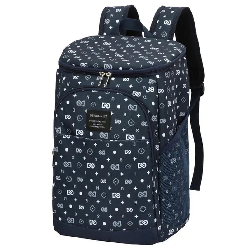 Sac à dos isotherme repas navy bleu avec motif blanc et plusieurs compartiments