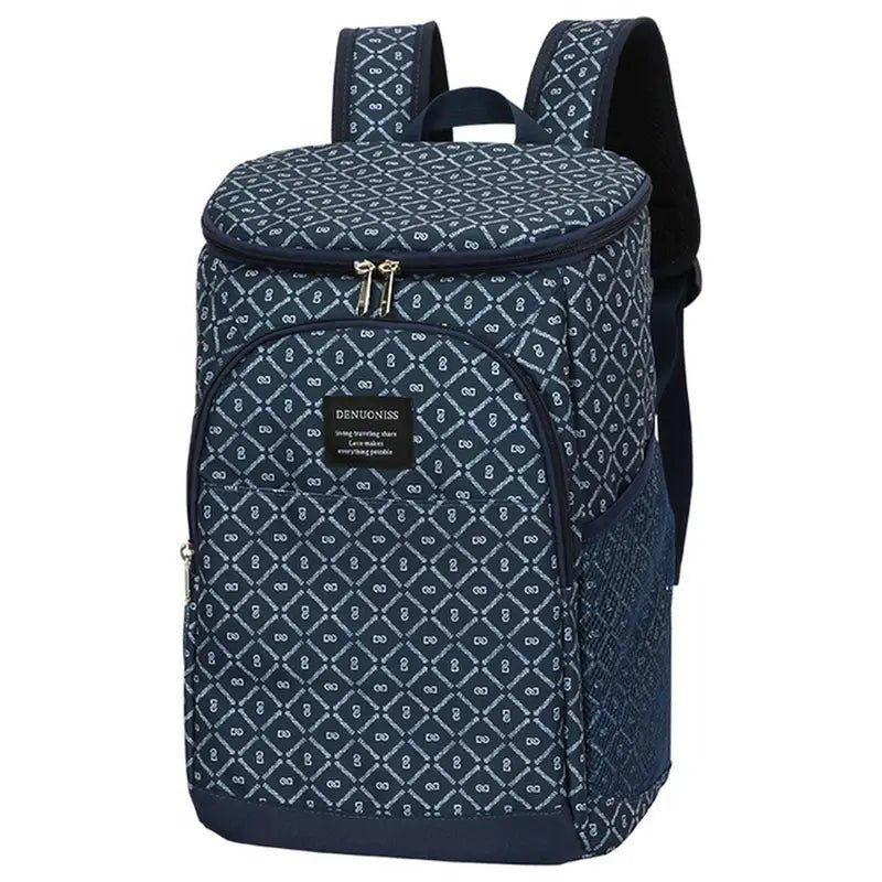 Sac à dos isotherme repas navy bleu à motifs avec bretelles et compartiments zippés