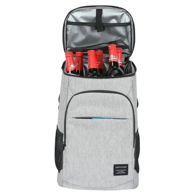 Sac à dos isotherme 30l gris avec six bouteilles de vin isolées