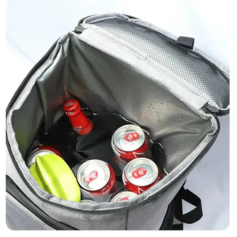 Sac à dos isotherme 30l gris avec glacière remplie de boissons et de glace