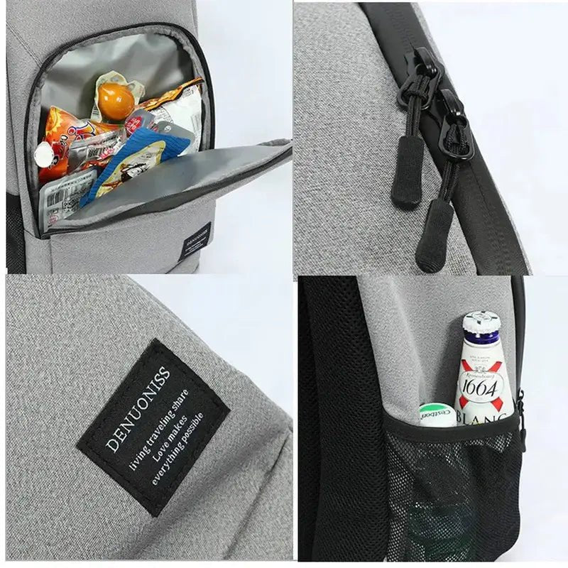 Sac à dos isotherme 30l gris clair avec multiples compartiments et poches zippées