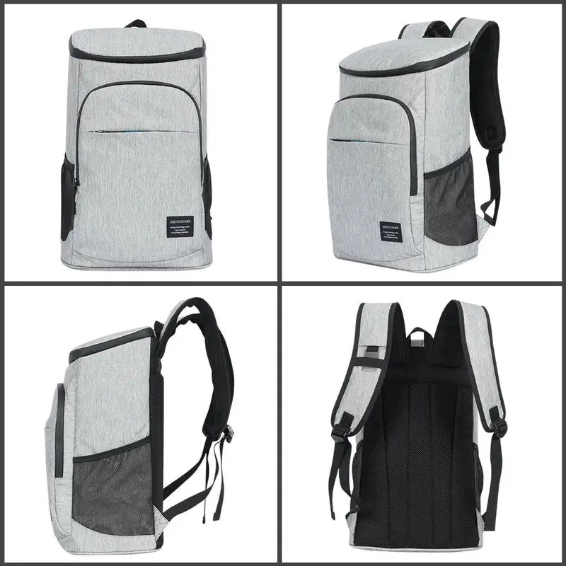 Sac à dos isotherme 30l gris clair avec poches latérales en mesh noir et bretelles rembourrées