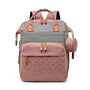 Sac à dos à langer 20L multipoches rose et gris avec plusieurs compartiments et pochette