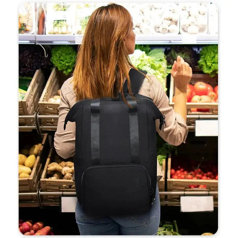 Sac à dos isotherme femme noir avec poignées supérieures et poche frontale