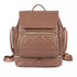 Sac à dos à langer en cuir marron avec poche avant matelassée et zips dorés