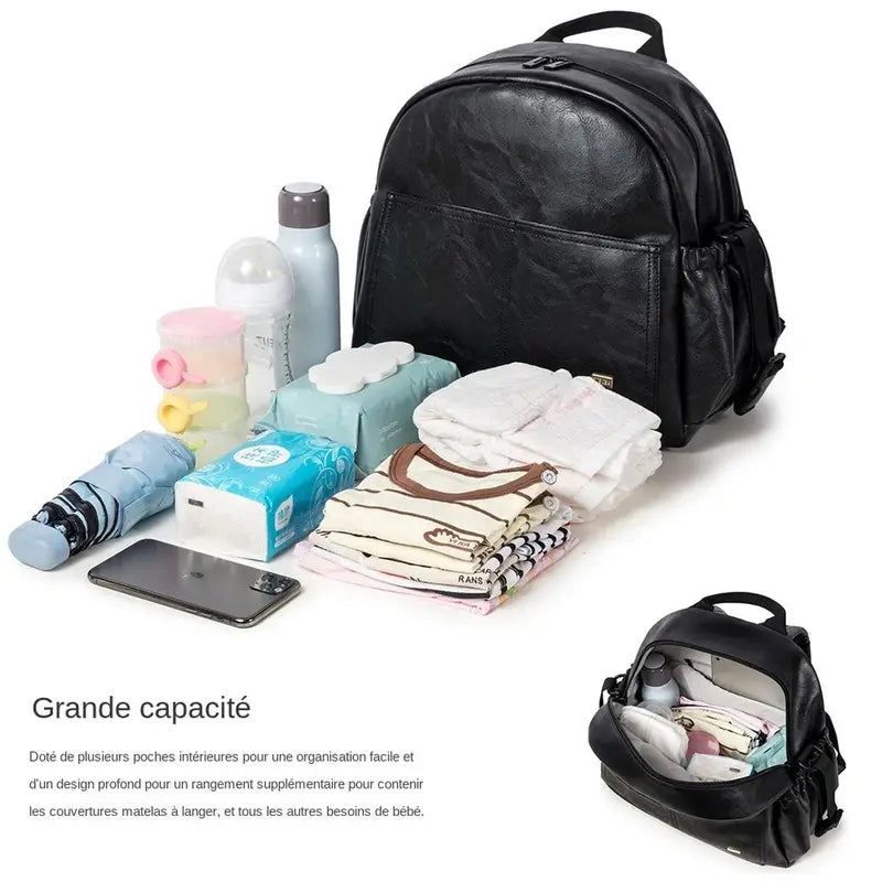 Sac à dos à langer en cuir pour bébé