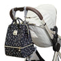 Sac à dos à langer imperméable noir avec motif floral suspendu au poussette