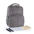 Sac à dos à langer isotherme en gris matelassé avec zippers blancs et deux attaches pour poussette