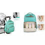 Sac à dos à langer isotherme turquoise avec compartiments, porte-bouteilles isolés et attaches pour poussette