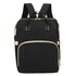 Sac à dos à langer lit noir avec accents dorés et multiples compartiments