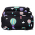 Sac à dos à langer noir avec motif de montgolfières colorées et nuages